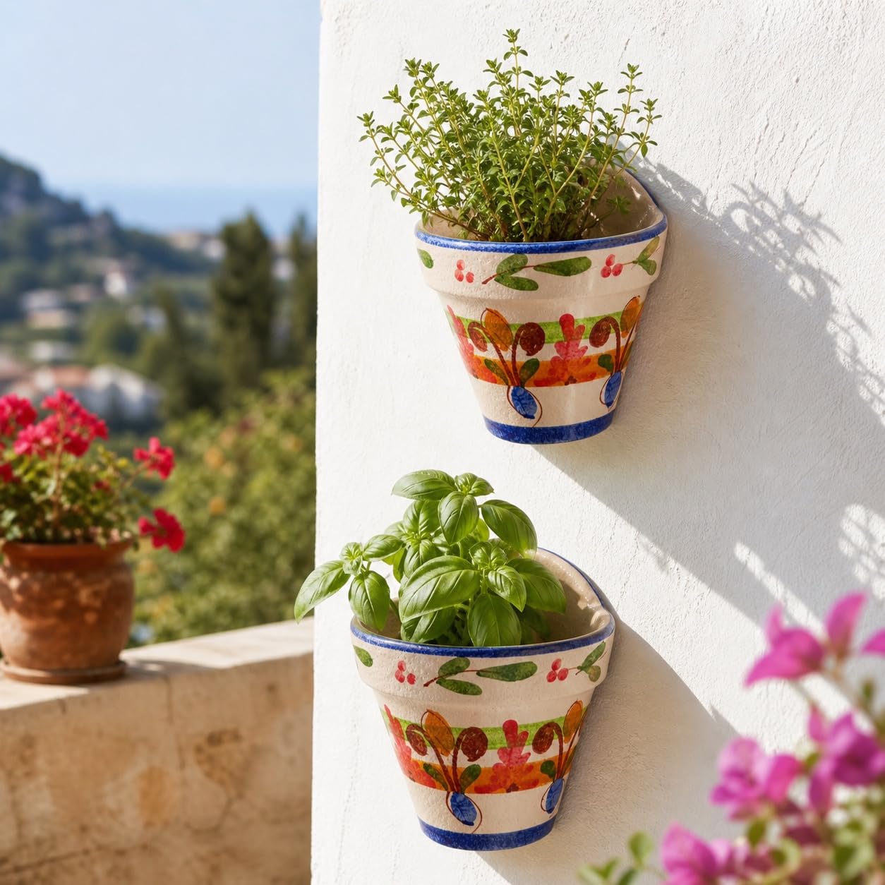 Maceta Colgante cerámica Pack de 4, maceteros 17 x 18 cm para Plantas, Pared, balcón y terraza