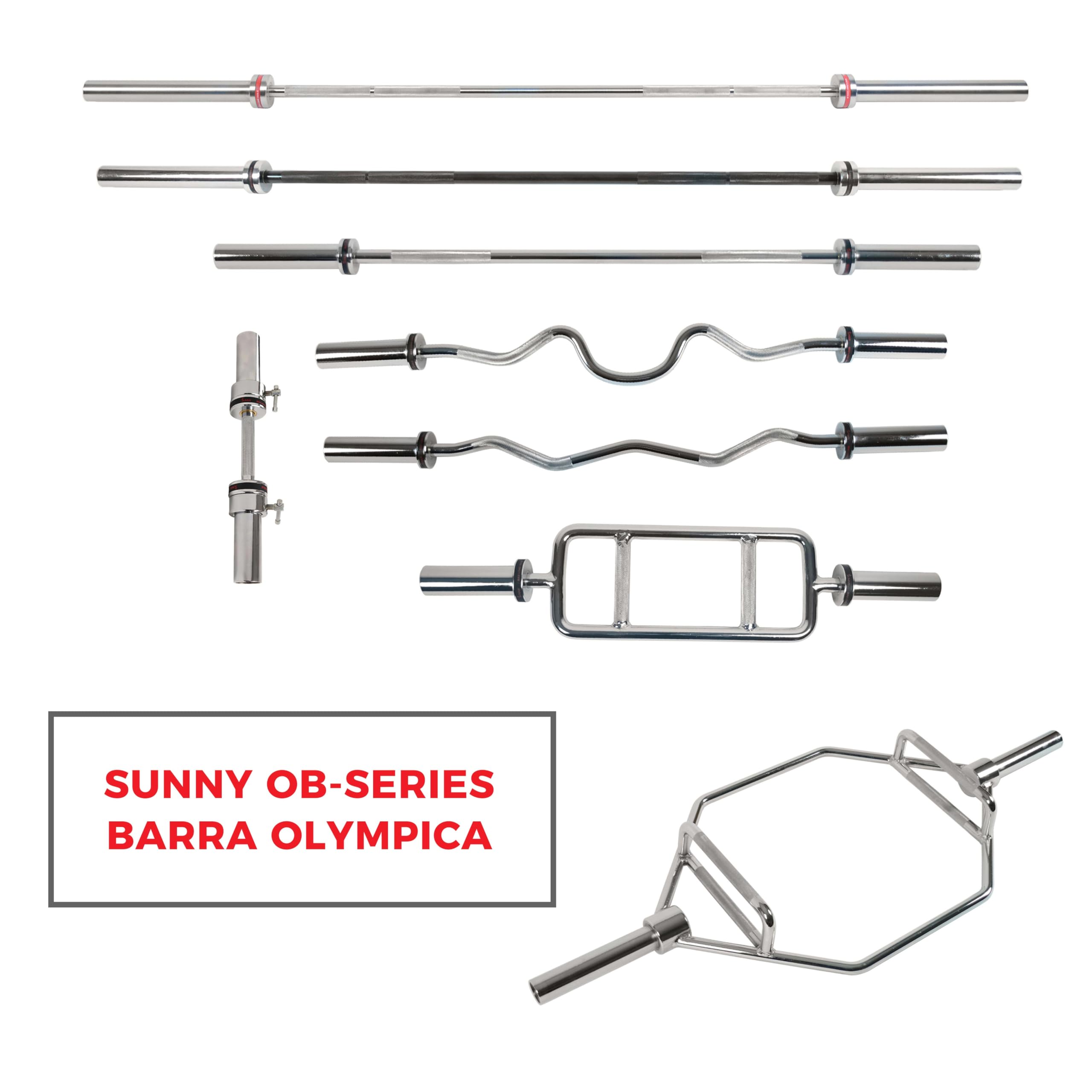 'Sunny Health & Fitness 48'' Olympic Super Curl Bar with Ring Collars Strength Training Bar for Traps, Deadlifts, Squats and More - OB-48'