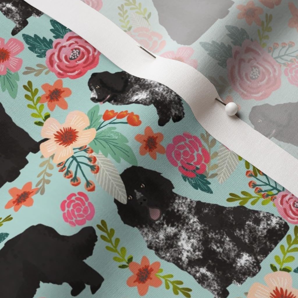 Spoonflower Fabric - Newfoundland Dogs Newfoundlands Cute Dog Florals Pet Portrait Printed on Cotton Poplin Fabric by The Yard - Sewing Shirting Quilting Dresses Apparel Crafts