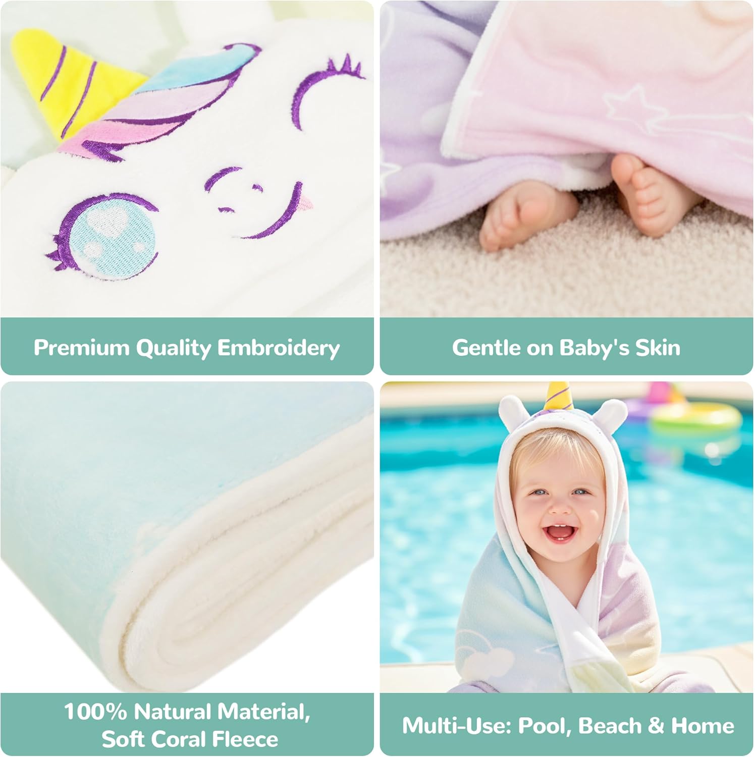 HECCEI 2-Pack Toddler Hooded Bath Towels – Unicorn & Elephant Set – Soft Absorbent Baby Bath Capes – Cute Animal Theme Gifts for Newborn Girls & Boys – Large Size (0-5 Years)