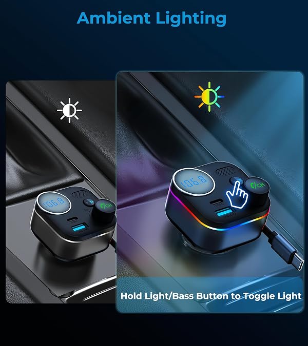 Bluetooth 5.4 FM Transmitter, 72W Car Charger with 45W Retractable USB-C PD by LIHAN - Used condition - Image 7