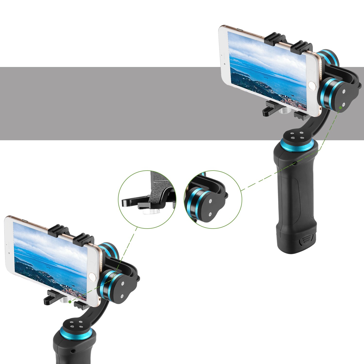 Neewer NWHG-01 Gimbal balancing a smartphone