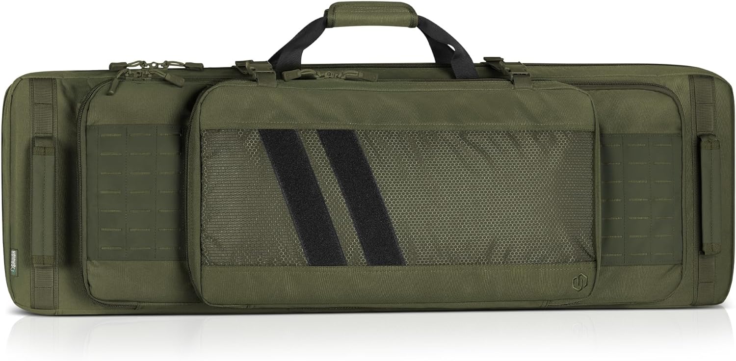 Savior Equipment Specialist Series Tactical Double Long Gun Bag Case Backpack 4 Pistol Handgun Storage, Lockable Zippers, Padded Drag Handles, w/Adjustable Shoulder Strap Olive Drab Green 36" x 13" Double Rifle Case