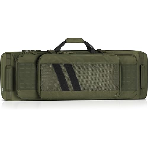 Savior Equipment Specialist Series Tactical Double Long Gun Bag Case Backpack 4 Pistol Handgun Storage, Lockable Zippers, Padded Drag Handles, w/Adjustable Shoulder Strap, 42 Inch Olive Drab Green