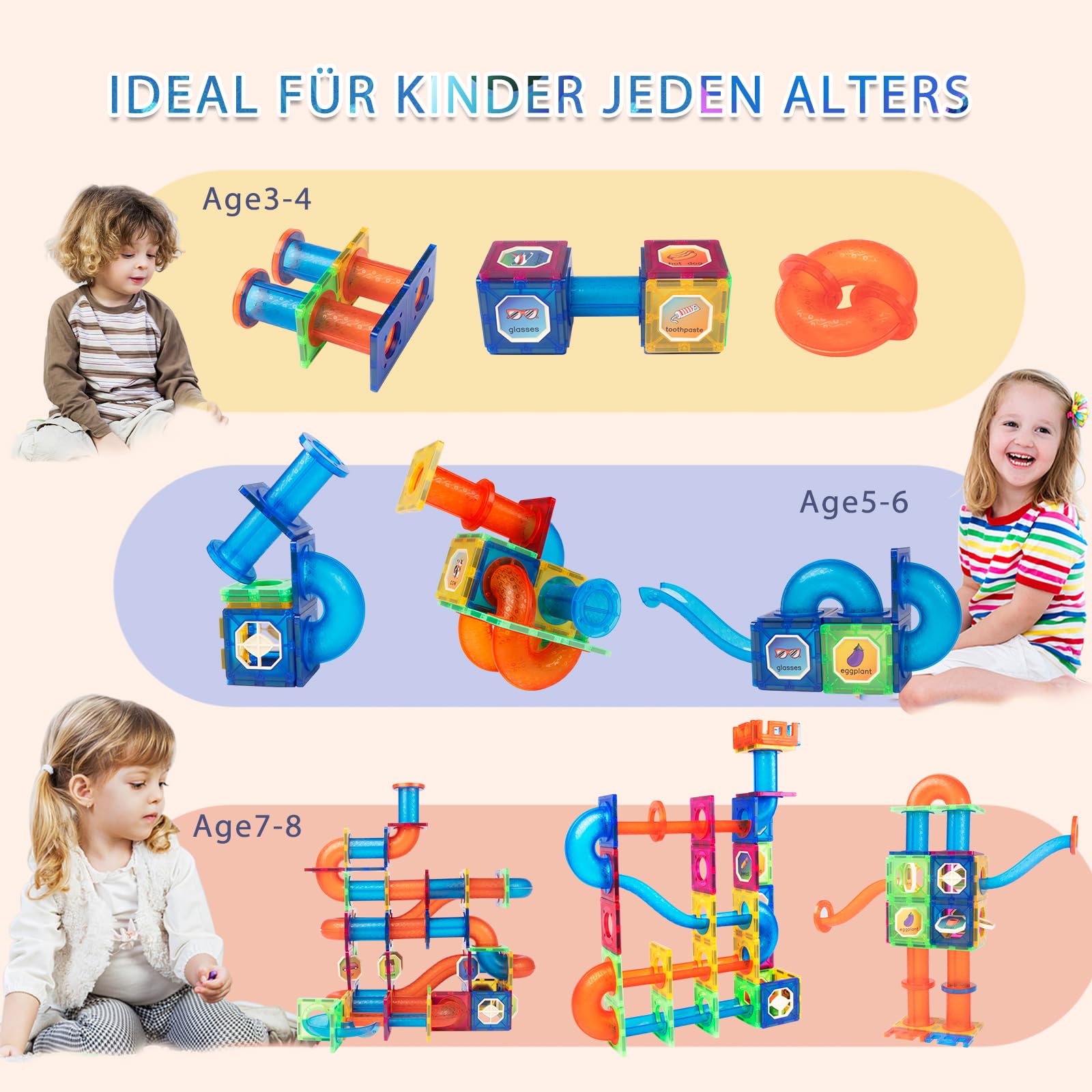 Magblock 122 Teile Magnetische Bausteine,Magnete Spielzeug für Kinder,STEM Pädagogisches Konstruktion Geschenk für 5 6 7 8 9 Jungen Mädchen
