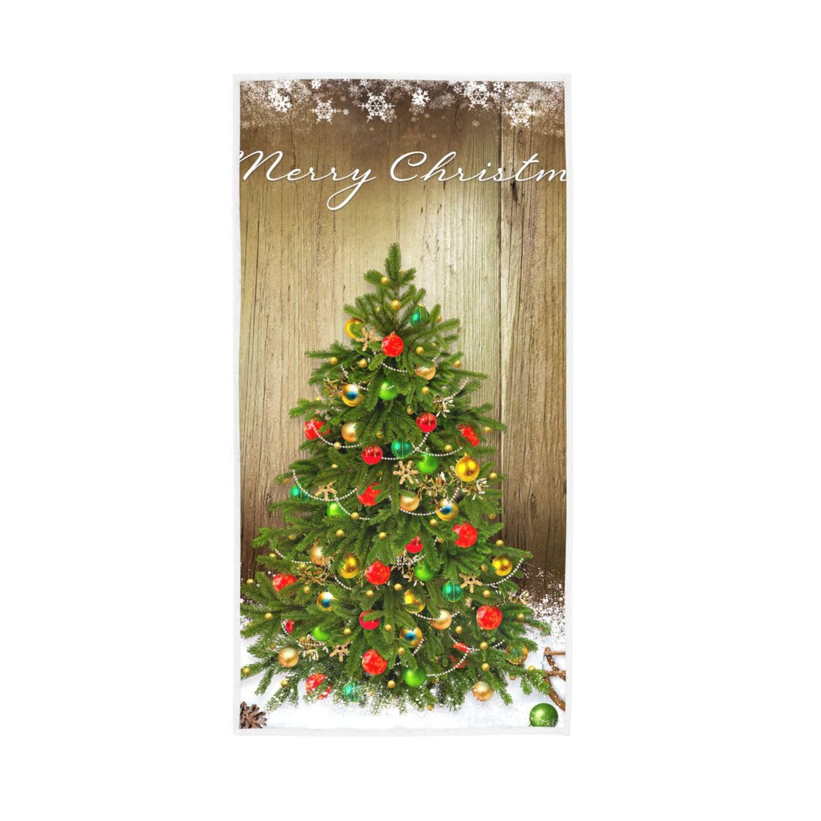 HUYGD Christmas Greeting Tree Towel, 15 x 30 Inches, Spa Towel Microfiber Hand Towels for Bathroom