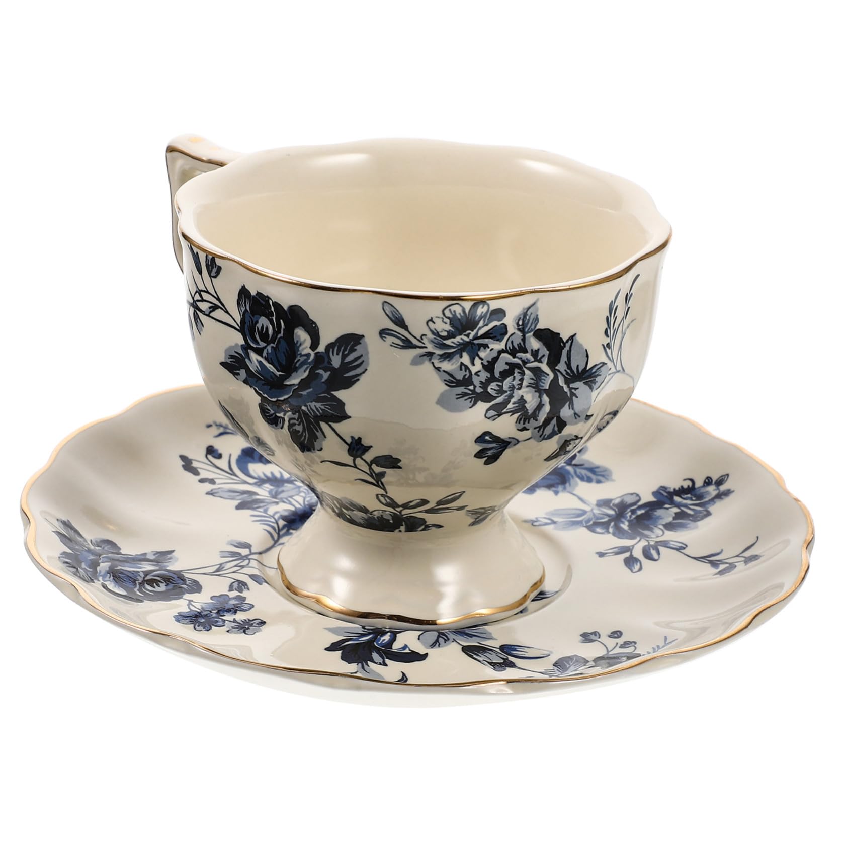 Gatuida Set Tazza e Piattino da Caffè in Ceramica Blu, Stile Europeo