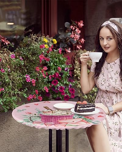 Miniatura 4 de Mantel redondo elástico para el día de San Valentín, con diseño de copa de capuchino rosa, con diseño de corazón y amor, para mesa redonda a prueba
