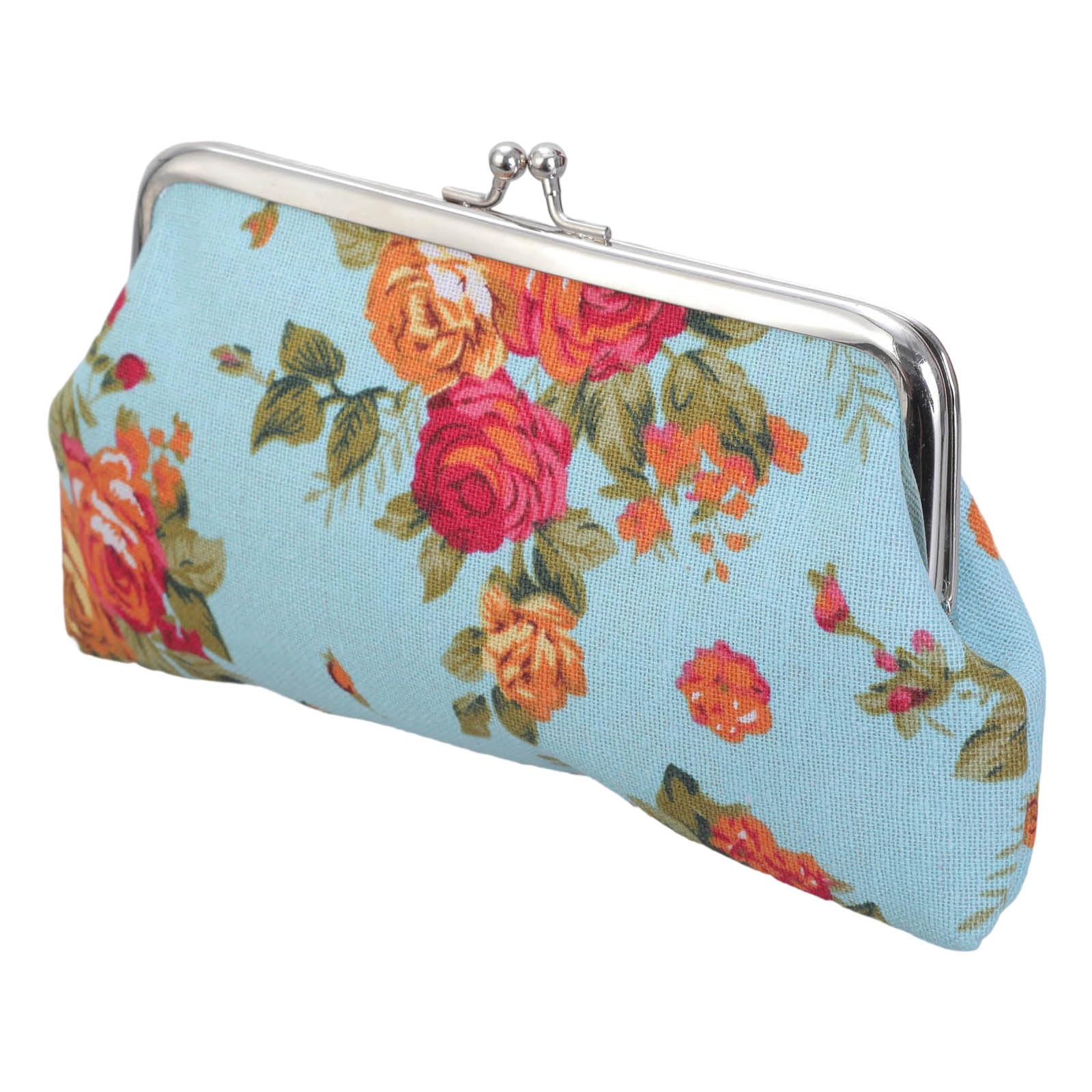 MIDOKSTUA Coin Purse,Floral Change Purse,Canvas Coin Purse Wallet with Clasp,Kiss Coin Wallet for Women Girls Phone Pouches