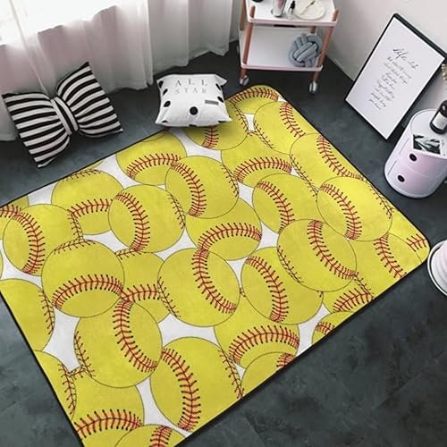 Alfombra de área amarilla de sóftbol, tapete para sala de estar, decoración del hogar, alfombras para niños y niñas, dormitorio, 60 x 39 pulgadas