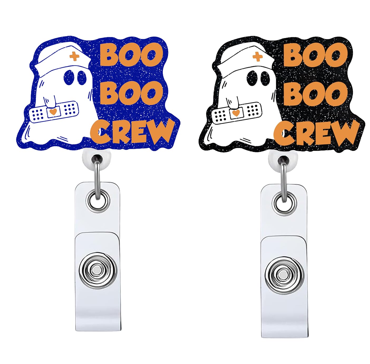2P Boo Boo Crew Halloween Retractable Badge Reel with ID Clip Name Tag Card Gift for Nurses Doctor Medical Office Alligator Clip