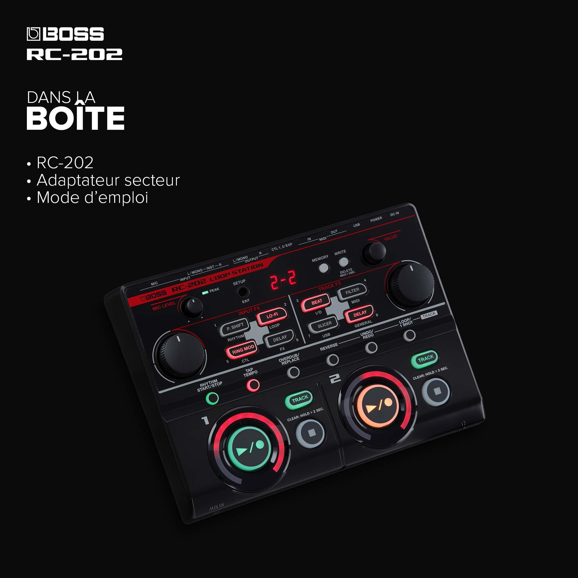 Loop Station RC-202 BOSS | Des loops au bout des doigts pour les créateurs de musiques évolutives | Deux pistes stéréo | 64 mémoires de phrase | Interface USB Audio/MIDI