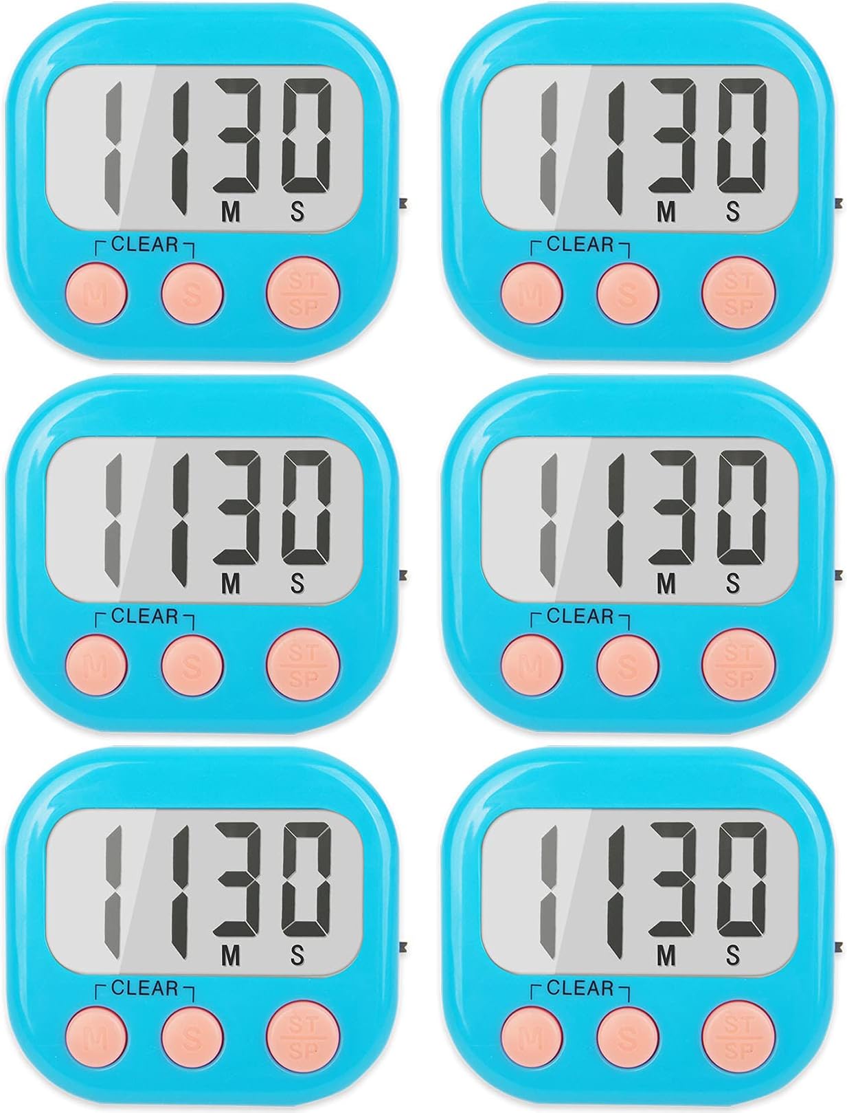 6 Pack Kitchen Timers Loud Ring Digital Timers for Cooking Magnetic Blue