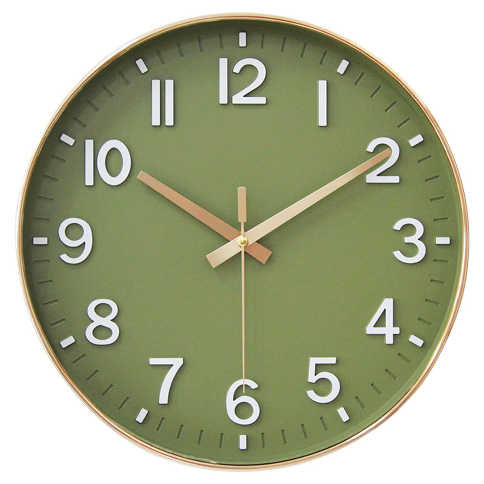 HZDHCLH Wall Clocks Battery Operated,Wall Clock Green Gold,12 inch Wall Clock Silent Non Ticking Modern 3D Numbers for Kitchen Bedroom Living Room Office Classroom Decor