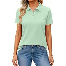 Women's 3-Button Polo Shirt Short Sleeve Pique Cotton - Top for Office Business Casual Solid Color with Side Slits Shirt