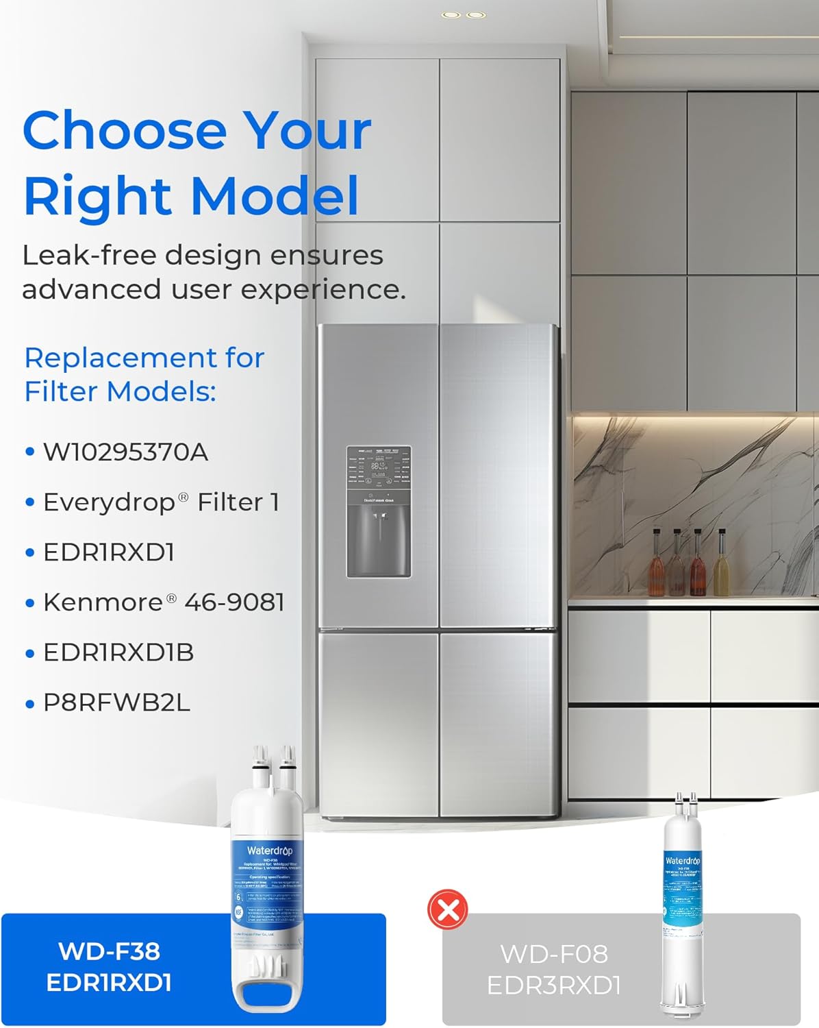 Waterdrop EDR1RXD1 Replacement for Everydrop® Filter 1, Whirlpool® W10295370A, EDR1RXD1B, P8RFWB2L, P4RFWB, WD-F38, Kenmore® 46-9081, 46-9930 Refrigerator Water Filter, 3 Pack