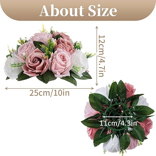 Miniatura 4 de Sziqiqi Centros de mesa de flores rosas para mesas, bolas de besos para bodas, pieza central de arreglos florales artificiales