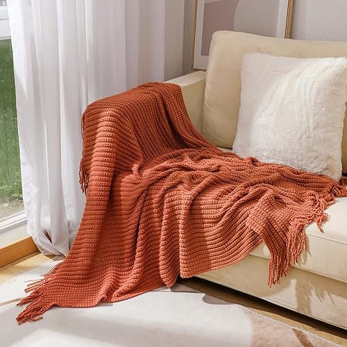Miniatura 2 de Tititex Manta decorativa suave, manta texturizada bohemia coral con borlas de flecos, manta tejida acogedora y ligera para sofá, cama, silla, sofá,