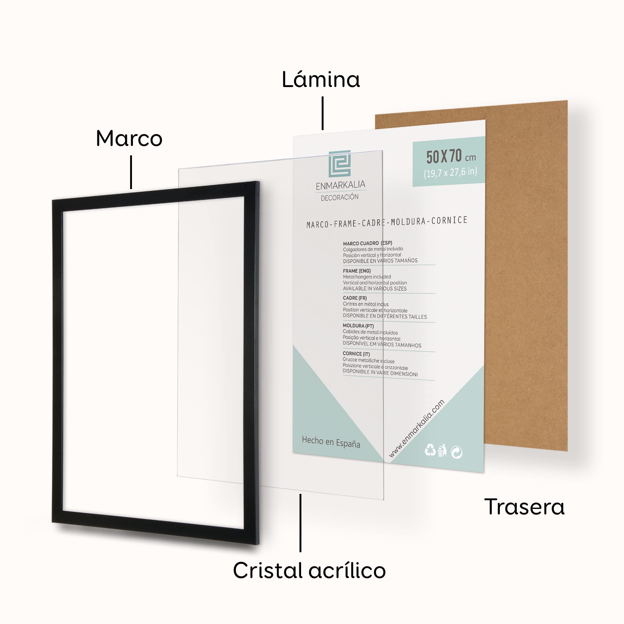 Set de 4 Marcos 50x70 cm (50 x 70 cm, Negro)