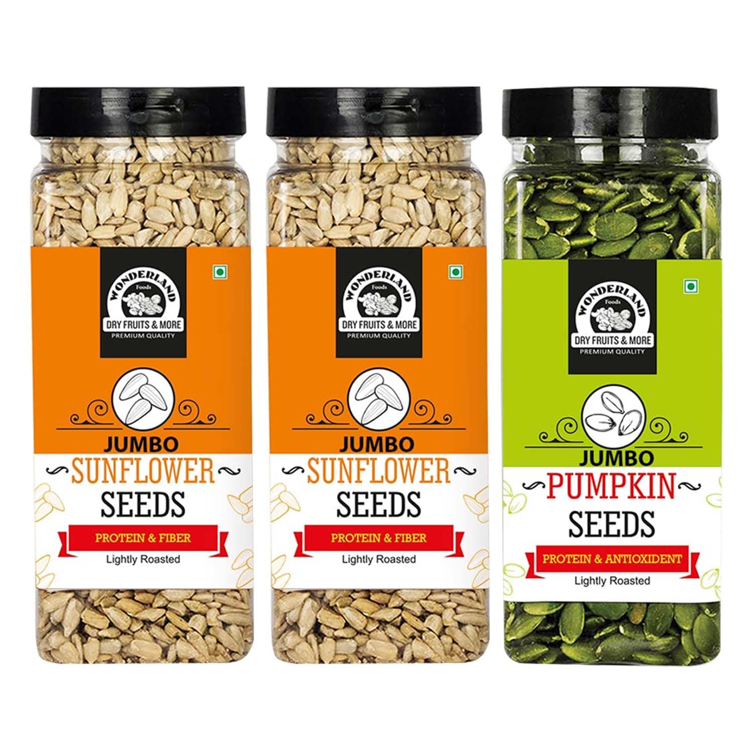 Wonderland Foods 600g Healthy & Roasted Seeds Combo of Pumpkin 200g & Sunflower Seeds (200g X 2) 600g Jar Combo Pack