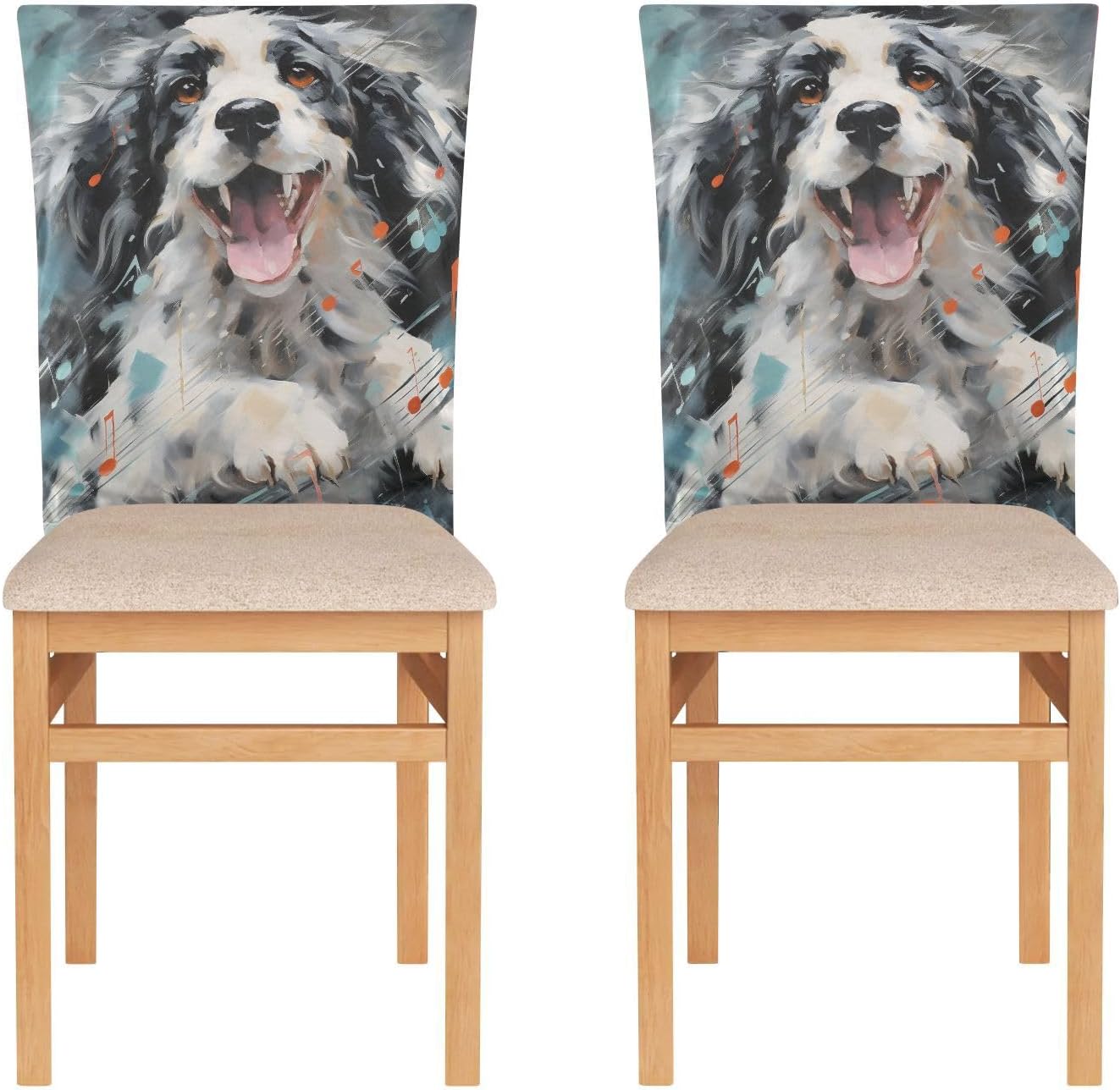 ALAZA Vintage Dog Music Note Background Chair Back Cover Set of 6, Washable Reusable Removable Chair Slipcovers Decorative Chair Cover for Home Kitchen Wedding Party