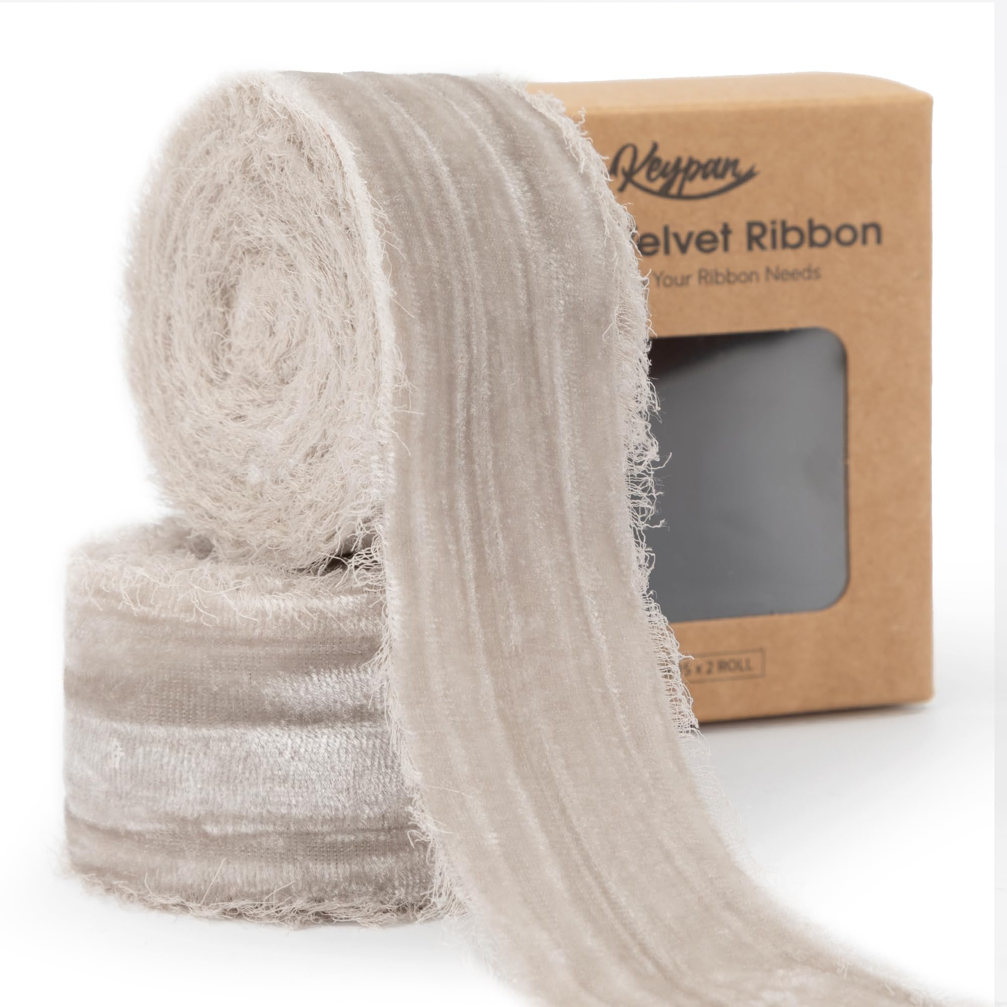 Keypan Light Gray Velvet Ribbon - 1.5" Wide X 6 Yards, Hand-Frayed Edge For Crafts & Gift Wrapping - View #7