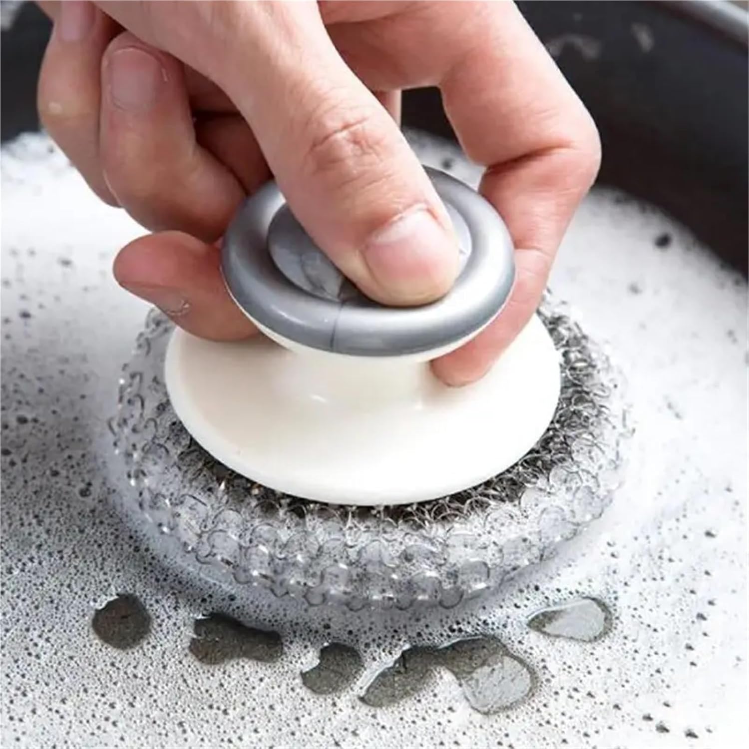 10pcs Stainless Steel Scourers with Handle, Steel Wool Scrubber Pad Kitchen Bathroom Cleaning Brush for Dishes, Pots