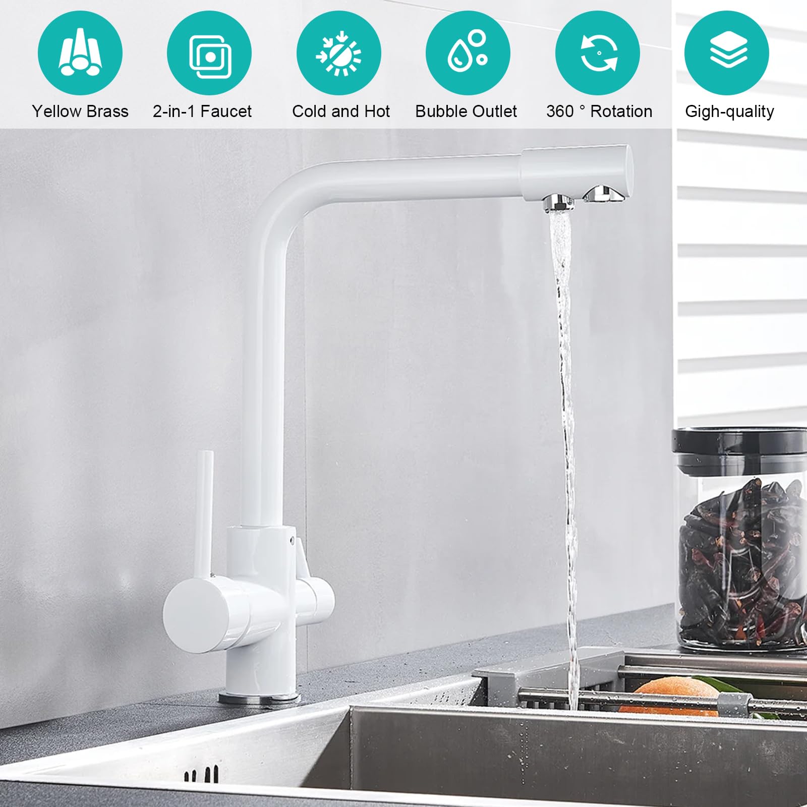 3 Way Kitchen Tap, 3 in 1 Kitchen Sink Mixer Tap with Drinking Filtered Water Outlet - Image 3