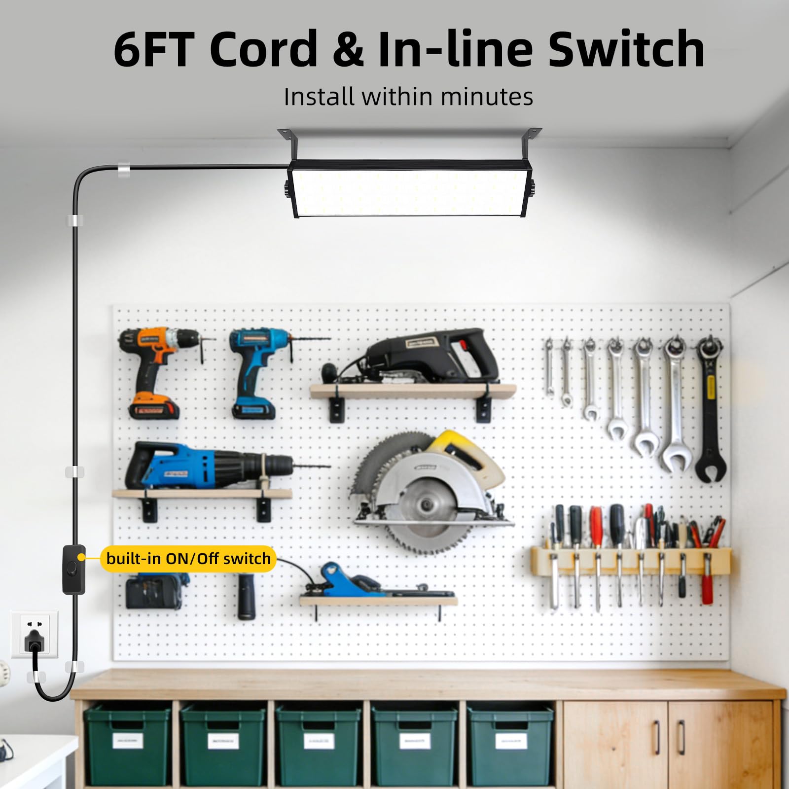 100W LED Shop Lights with 6FT Cord Swtich 12000LM Plug in Garage Light 5000K Daylight Shoplighting for Garage — view 6