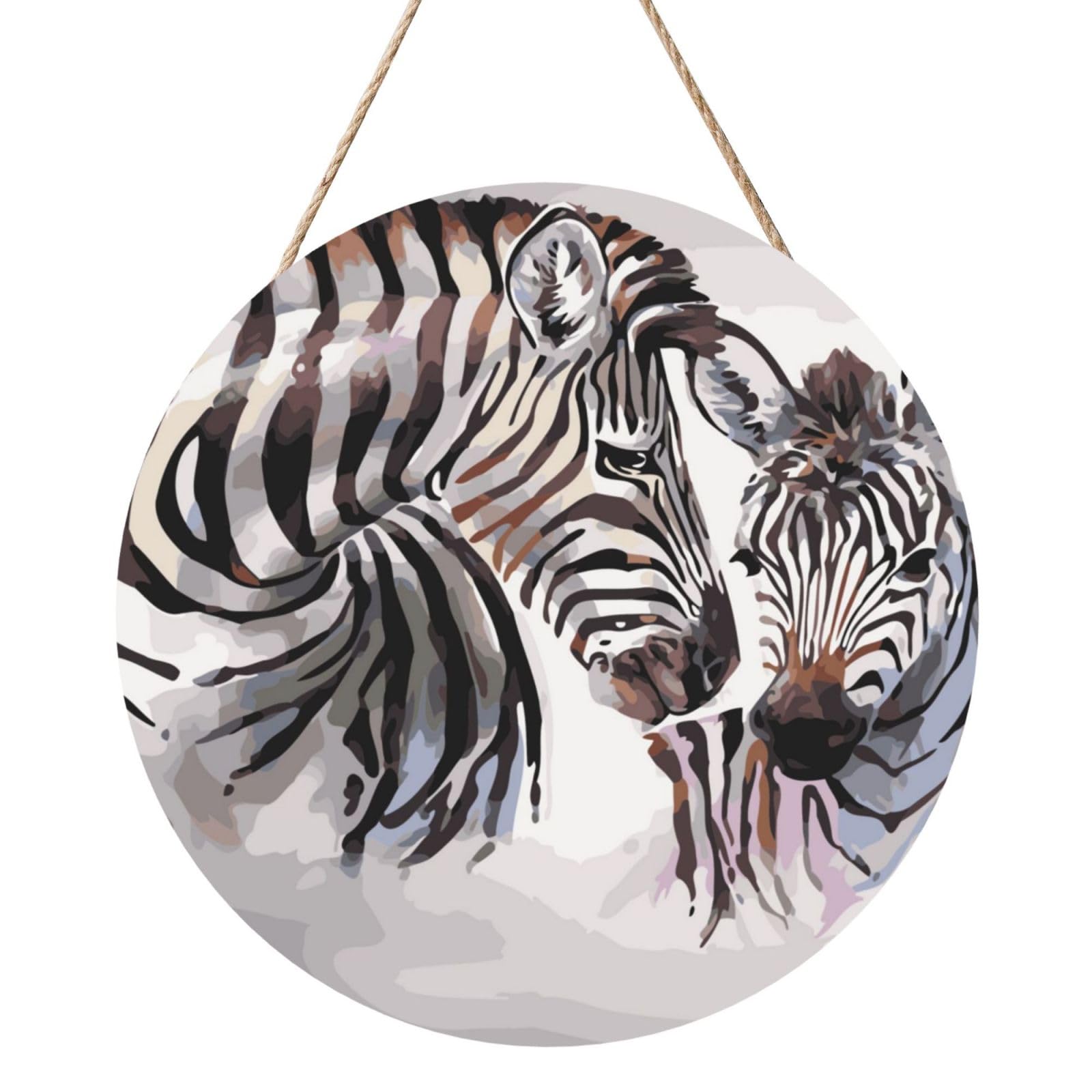 Zebra Cute, Round Wood Panel Painting 12 in, Wall Hanging Painting For Home