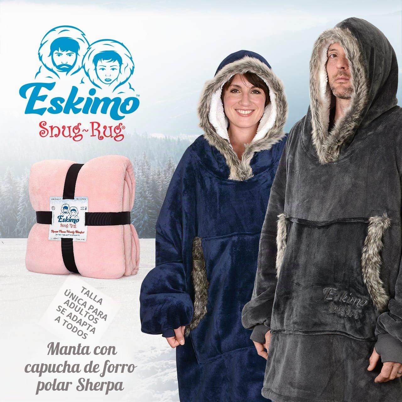 Snug Rug The Eskimo - Manta Sudadera con Capucha, de Forro Polar Sherpa Supersuave y cálido de Primera Calidad, para Adulto, Oversized, Talla única, Unisex, para Hombre y Mujer