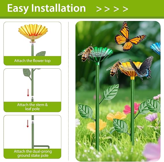 Bee Watering Station, 4 Pack Metal Bee Bath for Garden, Colorful Flower Shaped Bee Water Feeder Butterfly Drinking Station for Garden Decor, Attract Butterflies & Pollinators