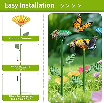 Bee Watering Station, 4 Pack Metal Bee Bath for Garden, Colorful Flower Shaped Bee Water Feeder Butterfly Drinking Station for Garden Decor, Attract Butterflies & Pollinators