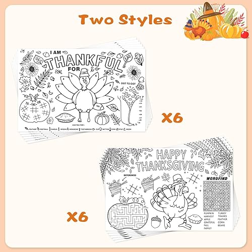 Miniatura 6 de Manteles individuales desechables para colorear de Acción de Gracias, manteles individuales desechables de papel de pavo para niños, actividades