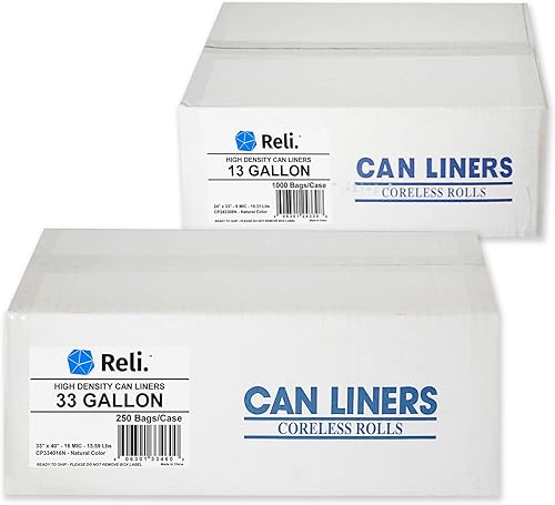 Reli. Bolsas de basura de 33 galones (250 bolsas) y bolsas de basura de 13 galones (1000 bolsas)