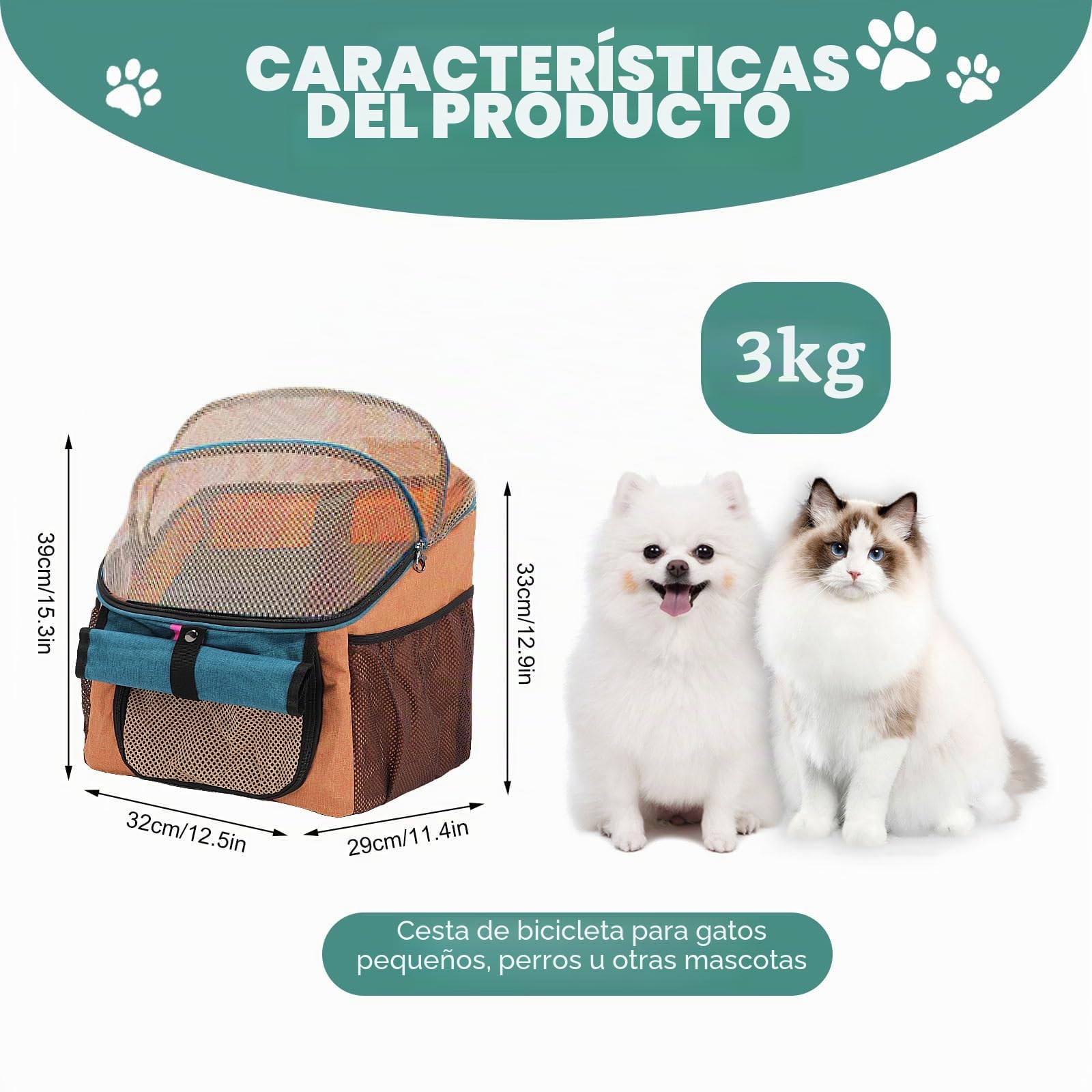 Cesta de bicicleta para mascotas con adaptador de manillar, plegable, desmontable, bolsa mochila para gato y perro