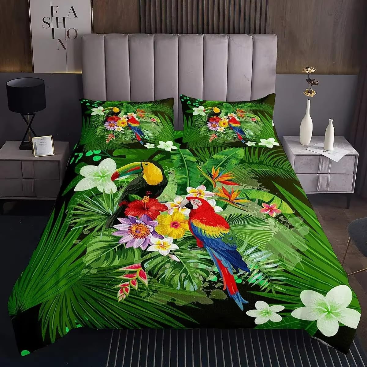 NDXRWDZR Super King Size Duvet Set Toucan Duvet Cover with Zipper Closure Bedding for Aldults Kids Soft Breathable Microfiber Cover 260x220 cm + 2 Pillowcases 50x75 cm
