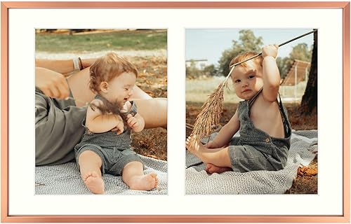 Miniatura 10 de Golden State Art, Marco de collage de aluminio dorado de 11 x 14 pulgadas, muestra dos fotos de 5 x 7 pulgadas con paspartú o una foto de 11 x 14