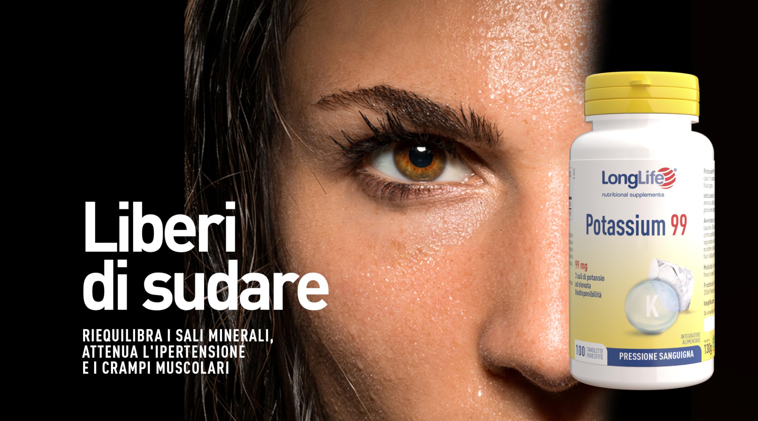 LongLife® Potassium 99 | 3 sali di potassio | Ad alta biodisponibilità | 100 tavolette rivestite | Pressione sanguigna, funzione muscolare e neurologica | Vegano e senza glutine