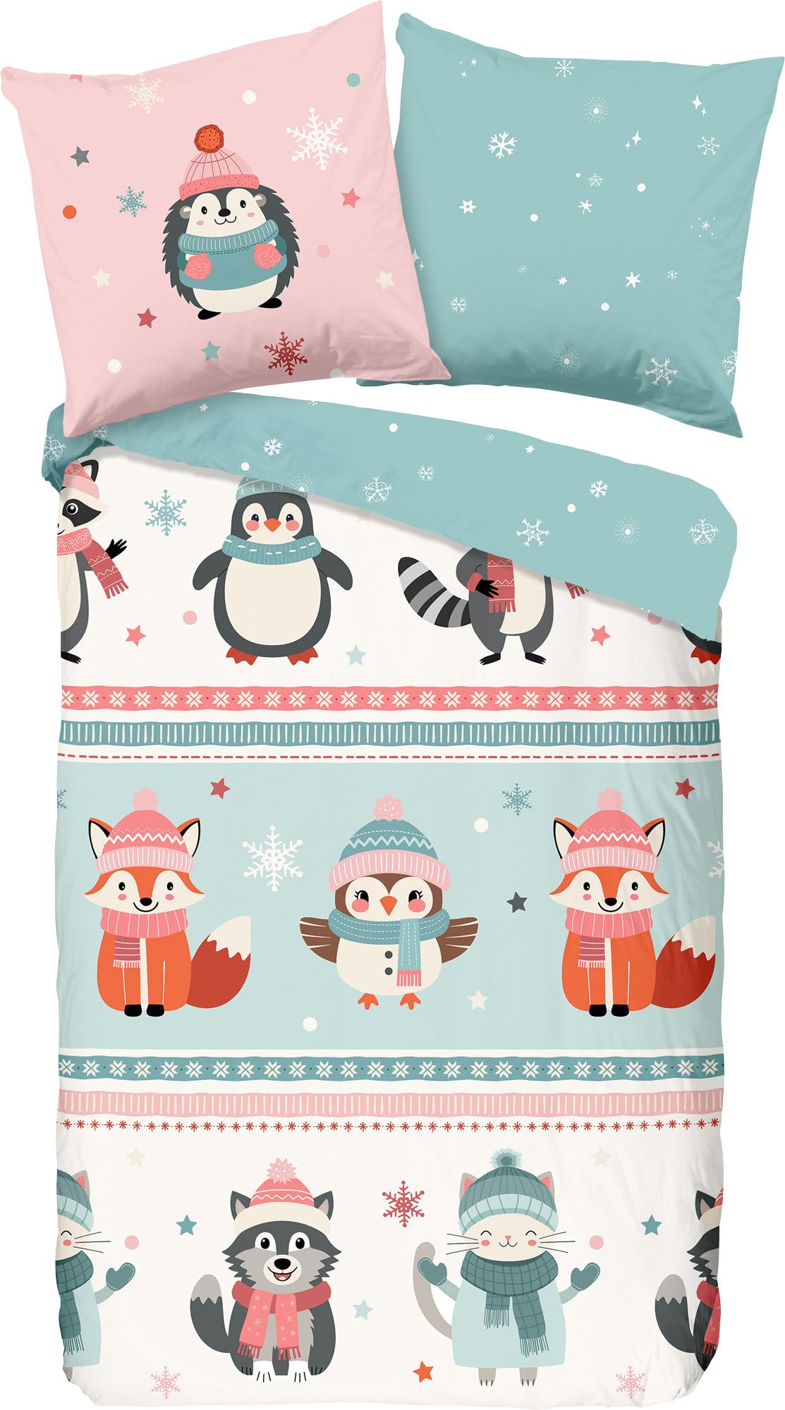 Good Morning Turr Children's Reversible Bed Linen Flannel Light Blue/Pink Size 1x 135 x 200 cm + 1x 80 x 80 cm