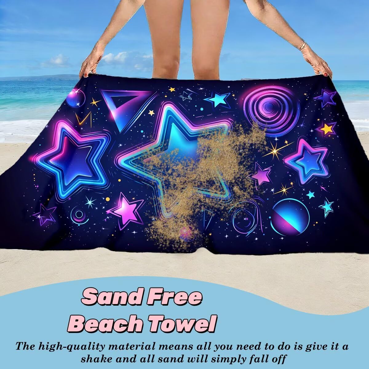 Ręcznik plażowy 90 x 180 cm, ręcznik gimnastyczny z mikrofibry szybkoschnący zestaw 2 ręczników plażowych, lekki kompaktowy ręcznik z mikrofibry duży do podróży, prezent dla mężczyzn i kobiet (gwiazda