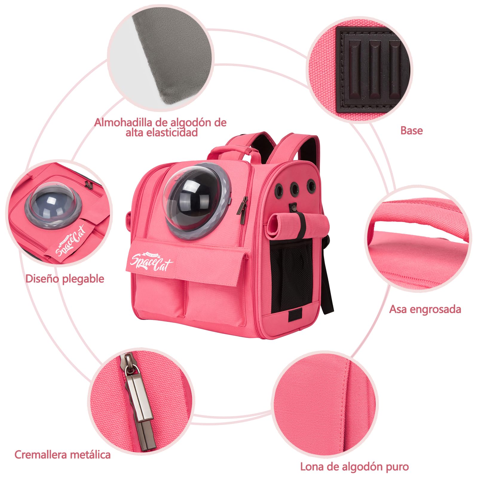 Galatée Mochila para Perros, Mochila para Mascotas Aprobada por Aerolíneas, Bolsa para Gatos para Viajes, Senderismo, Camping y Actividades Al Aire Libre(Rosa)