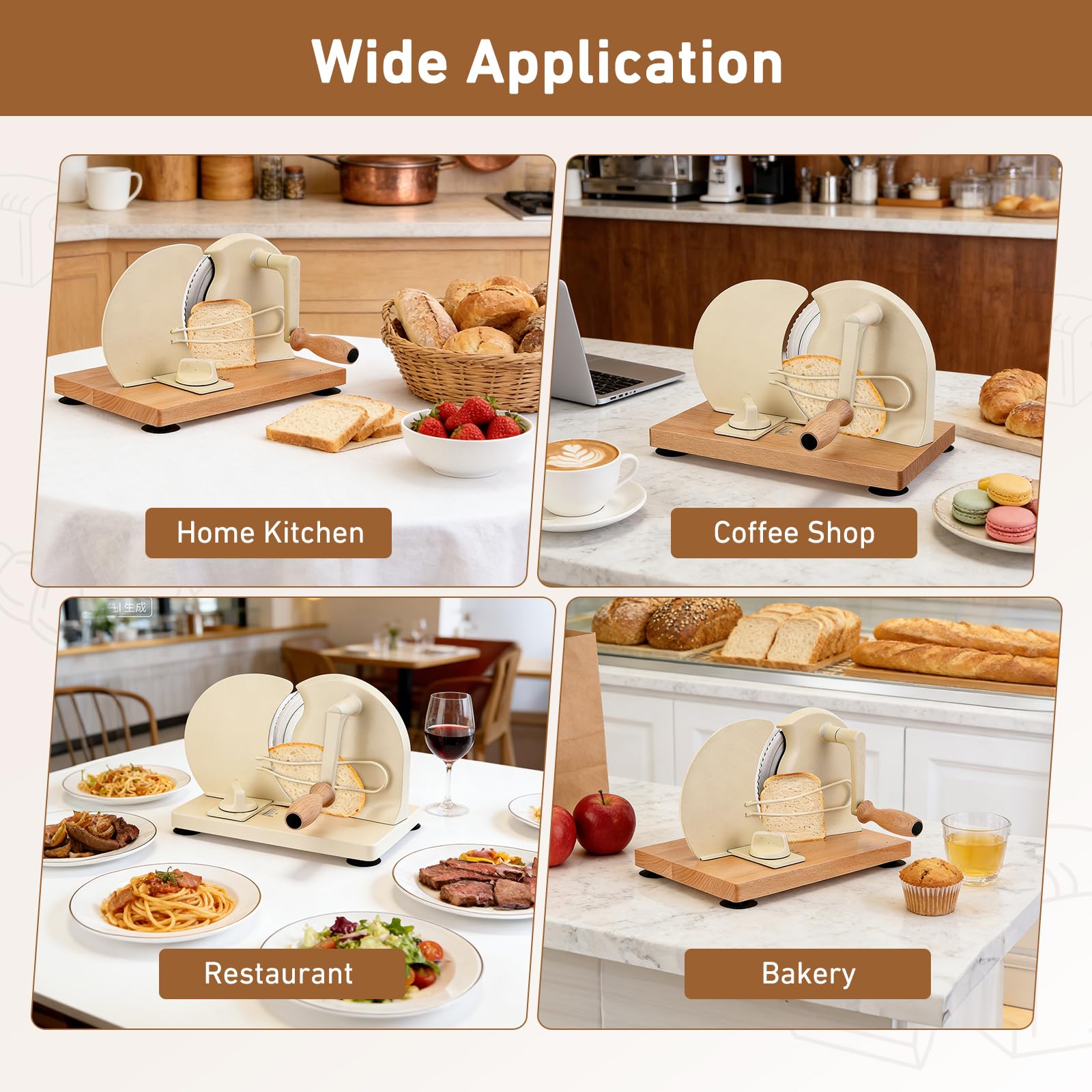 Affettatrice per il pane manuale con manovella per uso domestico tagliapane con lama in acciaio inossidabile, design a foglia seghettata per pane fatto in casa, tagliapane per hamburger