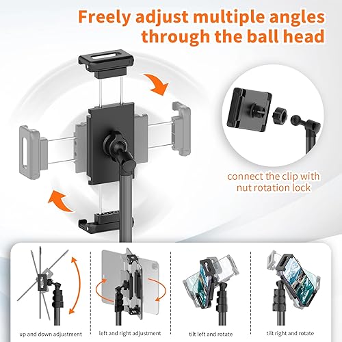 Miniatura 3 de XXZU Trípode de pie para tablet de 72 pulgadas, soporte para tablet con cabeza de bola de 360, soporte de piso ajustable en altura con funda,