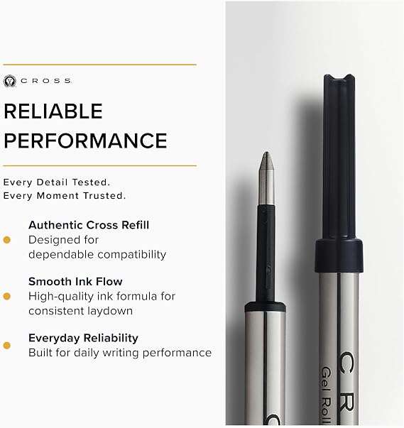 Cross Selectip Gel Rollerball Pen Refill, Black, Medium Point | Luxury Pen Refill for Consistent Ink Flow, Quick-Drying and Smudge-Free, Bold Gel Ink, Smooth Laydown, Writes .7 Miles