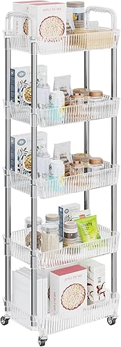 Carrito utilitario de 5 niveles con asa, carrito de almacenamiento móvil con ruedas, carrito de almacenamiento multifuncional desmontable para