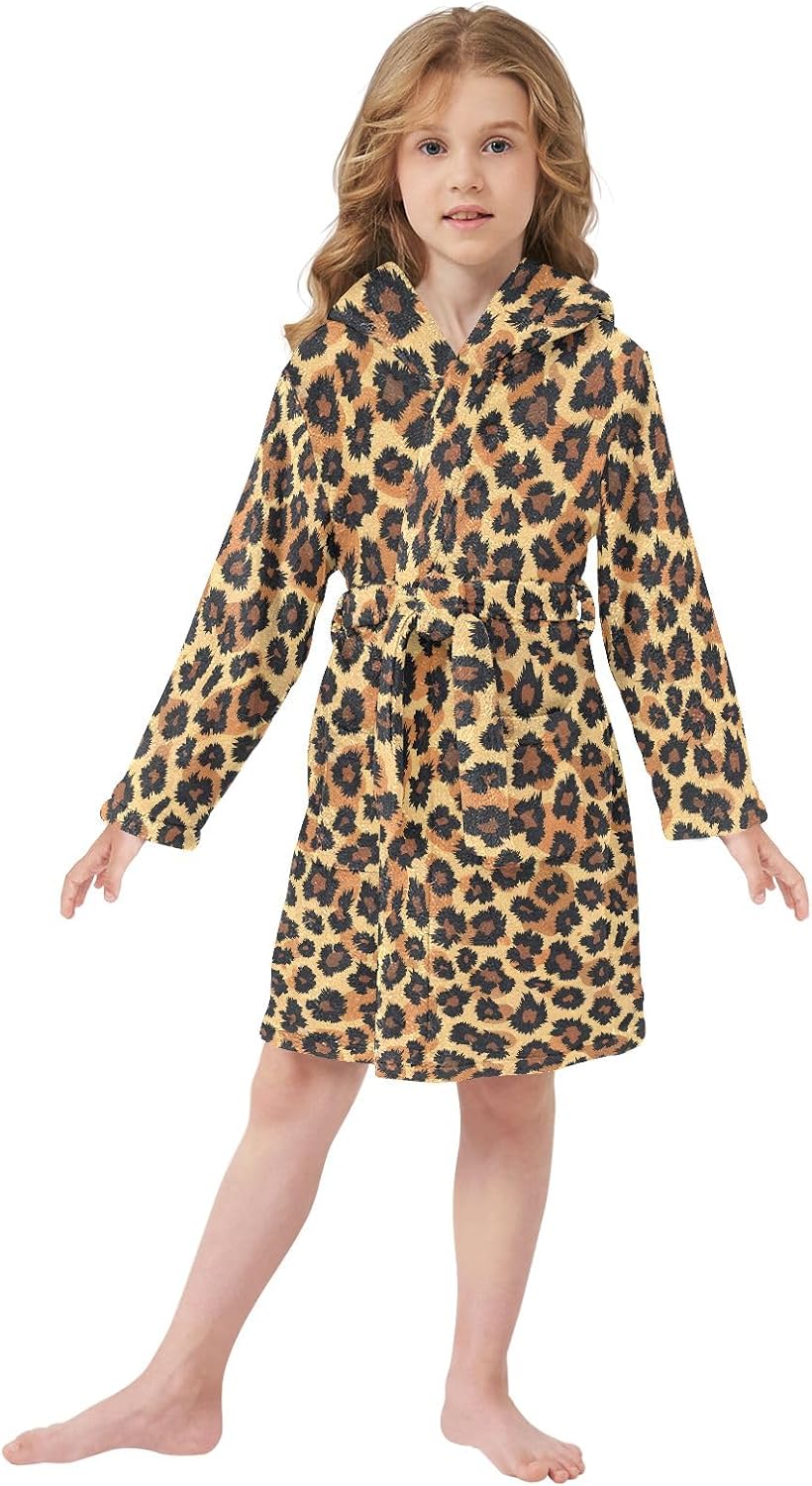 Giraffe Pattern Pattern Toddler Hooded Bathrobe for Boys Girls Soft Plush Bath Towel Robe 2-12 Years