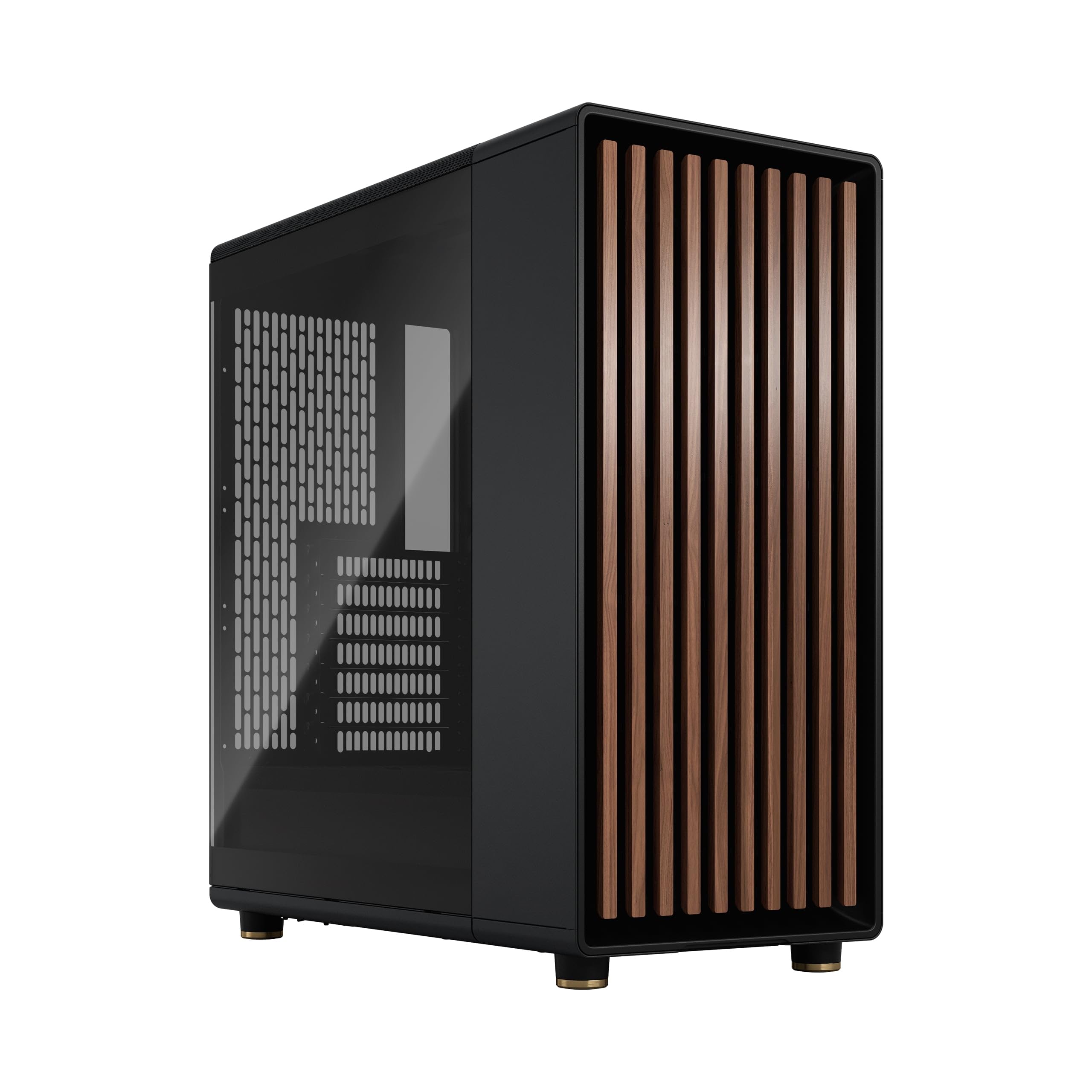 North Charcoal Black - Wood Walnut front - Mesh side panels - Two 140mm Aspect PWM fans included - Type C USB - ATX Airflow Mid Tower PC Gaming Case