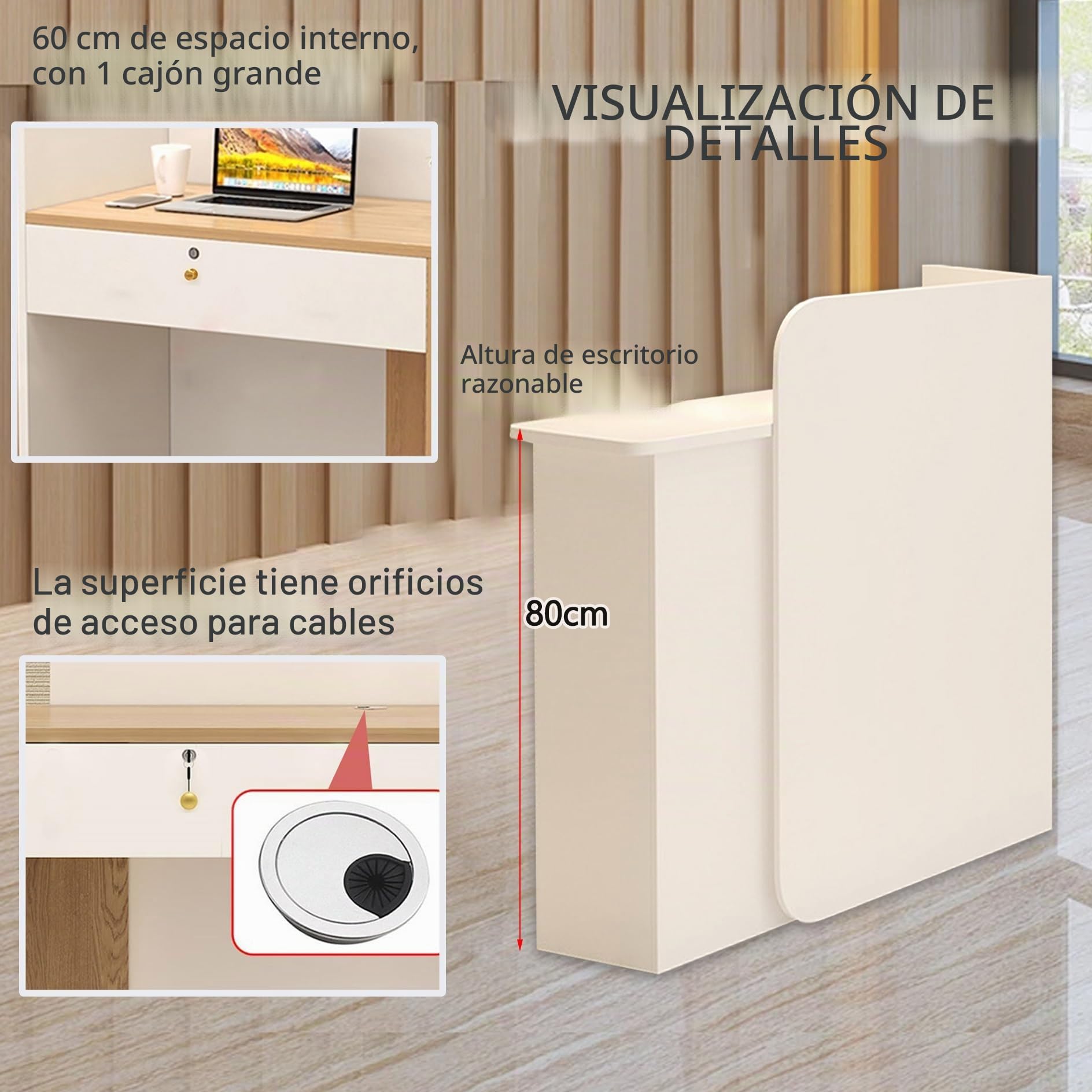 Mostrador Recepcion,Mostradores para Tiendas,Mostradores Recepcion,Mostrador Basic con Cajones,Recepciones Peluqueria,Mueble de Recepción,Balcao de Recepção,Mesa de Recepción de oficina(Wit,60X45X100C
