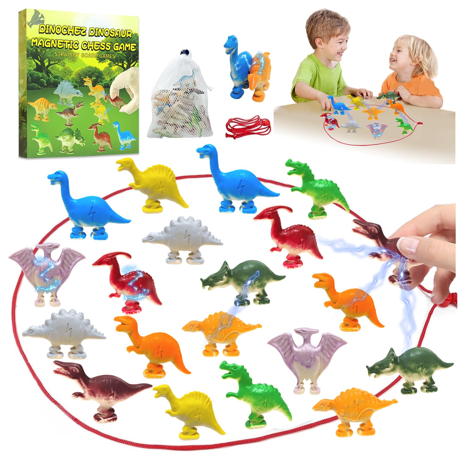 Dinosaur Magnetic Chess Game Set 20 Pcs Magnetic Dinosaur Stones with Portable Storage Bag Fun Strategy Magnet Game for Kids Adults Perfect for Magnet Chess Game dinosaur games